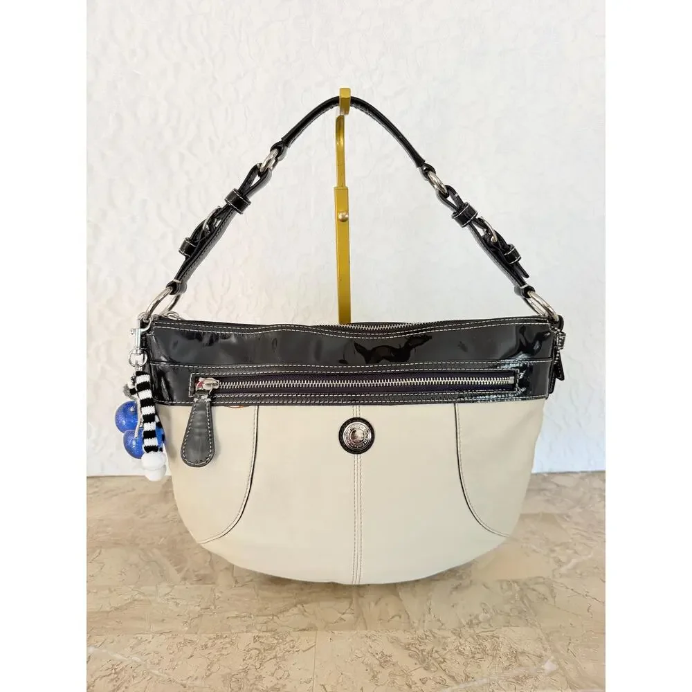 Coach Laura F14886 S Hobo Handbag Black / white Leather shoulder bag Y2K